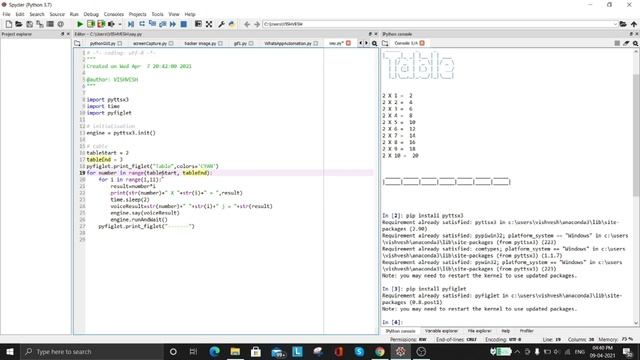 Python code for table