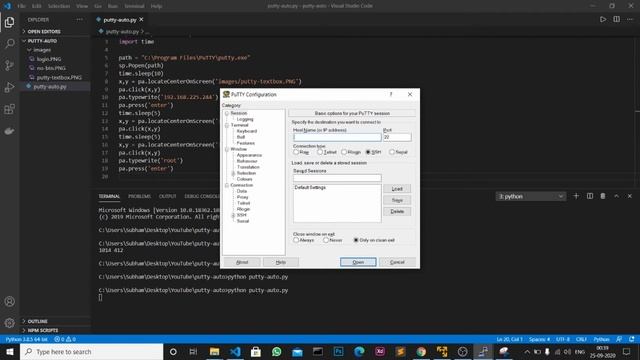 Putty Automation with Python Using pyAutoGUI module