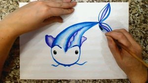 Как нарисовать поэтапно рыбу (сома) -  уроки рисования акварелью для малышей от Варвары Зуевой