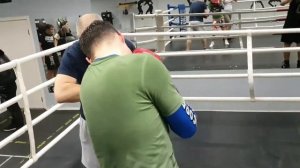 Удар левой снизу в область печени на месте и с шагом.
