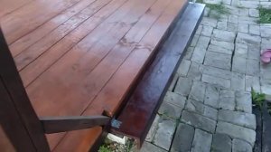 Покрасили пол в беседке пропиткой. Цвет тик.