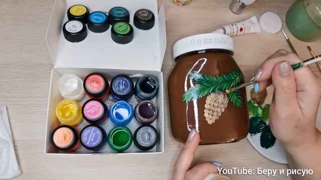 Как рисовать ветку ели с шишкой на стекле. Идеи для подарка. смотреть онлайн