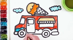 Рисуем и раскашиваем машинку с мороженным! \\ Рисование для девочек! Давайте рисовать  вместе!