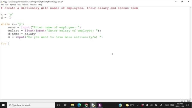 Computer Science Class XI (11) CBSE 2021-22 | #79 | Python Dictionary With Employee Name and Salary