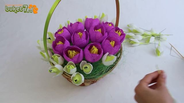 Букет из конфет в корзине. Мастер-Класс. Букет из подснежников из бумаги своими руками. DIY