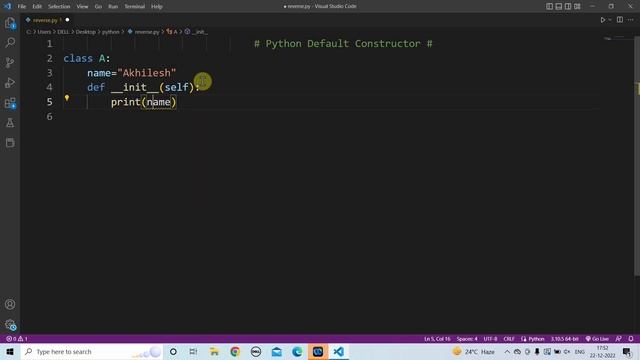 Default Constructor in Python | Learn Coding