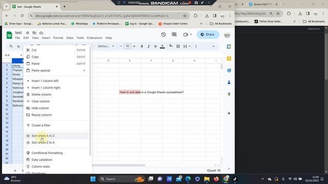 How do I sort data in a Google Sheets spreadsheet?