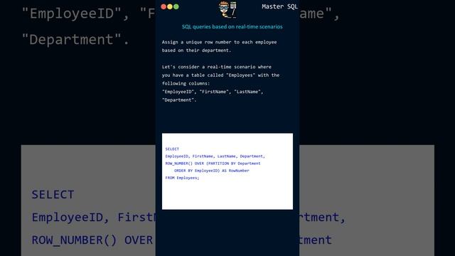 Assigning Unique Row Numbers to Employees Based on Department | SQL Queries on real-time scenarios