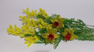 Бисероплетение.   Мимоза из бисера. 1_2 часть. Мастер класс. Пошаговый МК. Мимоза своими руками.