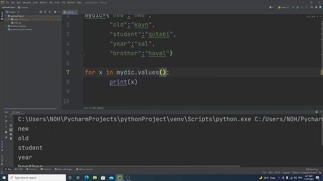 23- using loop with dictionary in python print one by one keys, values and items