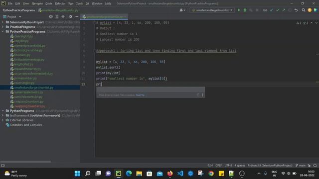 Python Practice Programs: Finding Smallest and Largest number from List