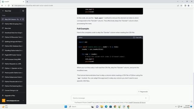 How to skip a column when reading a CSV file Python