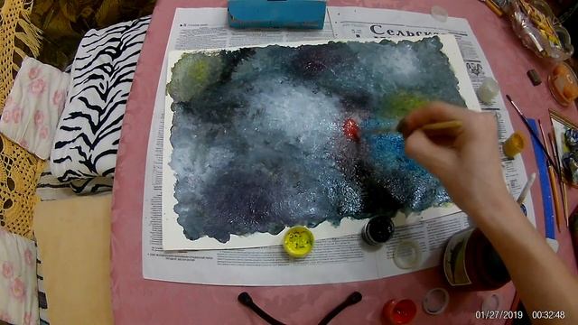 Рисую КОСМОС В ЦВЕТЕ ГУАШЬЮ