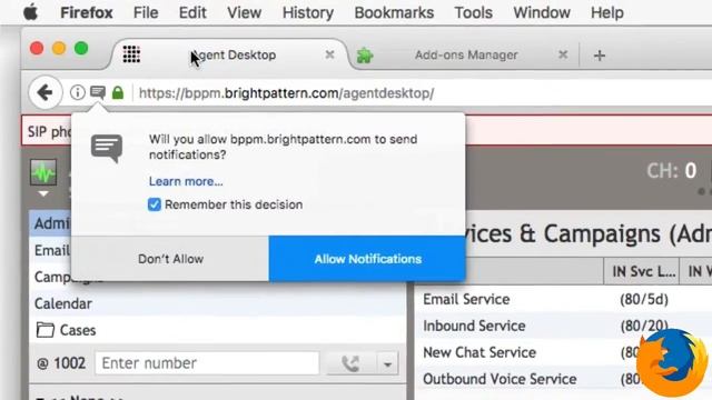 Bright Pattern Agent Desktop Helper App Firefox MR - Call Center Software