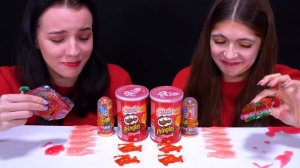 Eating Only One Color Food For 24 Hours! Red Food! Mukbang by LiLiBu