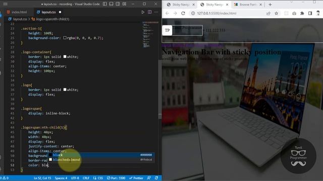 How to Create  Sticky Navigation Bar by Using HTML & CSS | Sticky Navigation Bar | Tamil Programmer