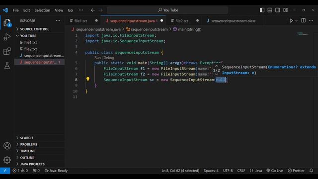 Java Program Byte Stream Sequence Input Stream Class For Visual Studio Code (VS Code) #coding #java