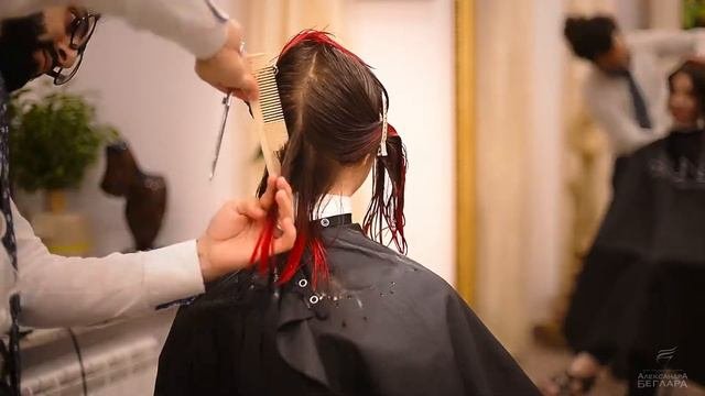 Креативное окрашивание с переходом в красный!