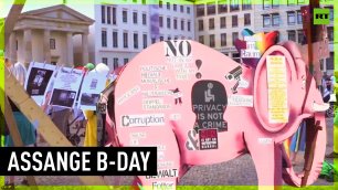 Pink elephant joins Assange's B-day celebrations in Berlin