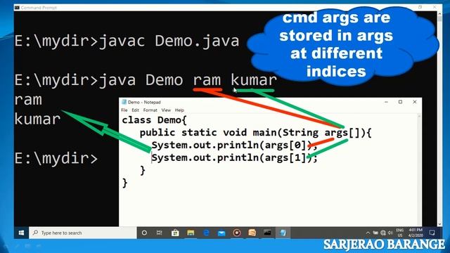 Learn Core Java : Command Line Arguments for main method in java. Passing arguments to main method