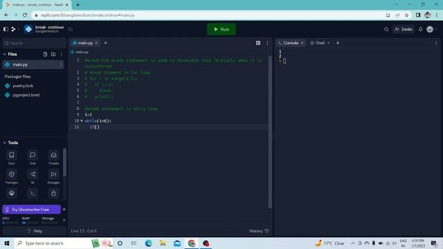 Break and Continue in python :polytechnique 3rd sem cst