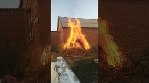 Пожар!? Горит большой огонь много дыма и огня