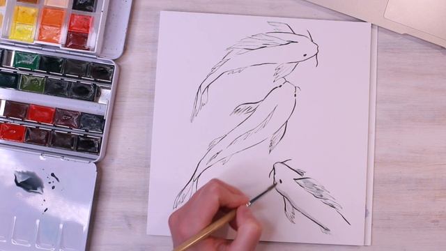 Акварель. Рыбки Кои / Speed Paint смотреть онлайн
