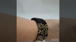 Браслет жгут из бисера. Черно-белый плоский браслет.