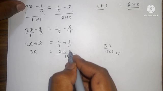 Solve the following equation,  check its results                     7) 2x - 1/3 = 1/5 -x