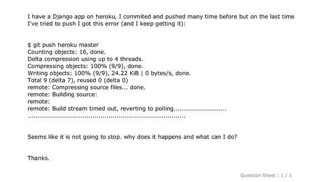 Django : can't git-push to heroku due to "Build stream timed out" смотреть онлайн