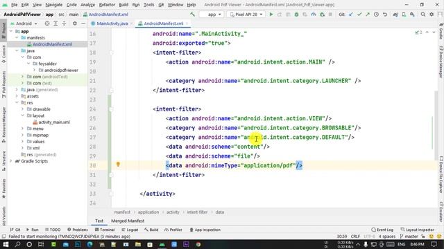 how to use intent filter to make your app default for opening pdf|Android Studio,PDF open by defaul