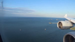 Onboard Lufthansa A340-642 landing at Boston Logan Airport