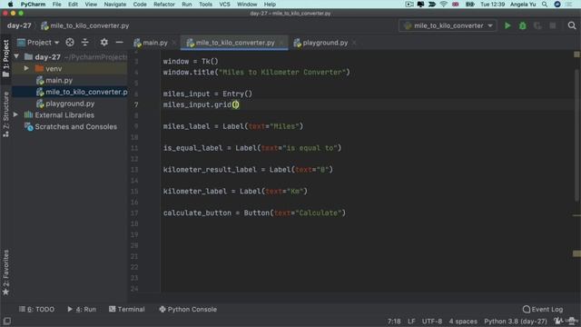 Day 27 - Tkinter, args, kwargs and Creating GUI Programs - 12. Mile to Kilometers Converter Project смотреть онлайн
