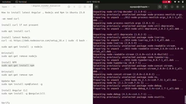 How to install Node js , Npm and Angular CLI on Ubuntu 23.0