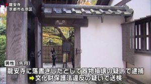 龍安寺に落書きで逮捕の大西達也氏（44）を不起訴処分　京都地検