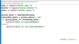 Palindrome Date Program | Python Tutorials | dd/mm/yyyy format