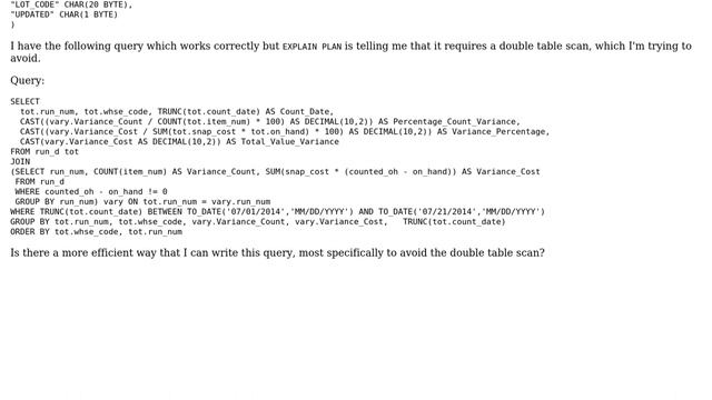 Trying to avoid a double full scan with aggregates in query смотреть онлайн