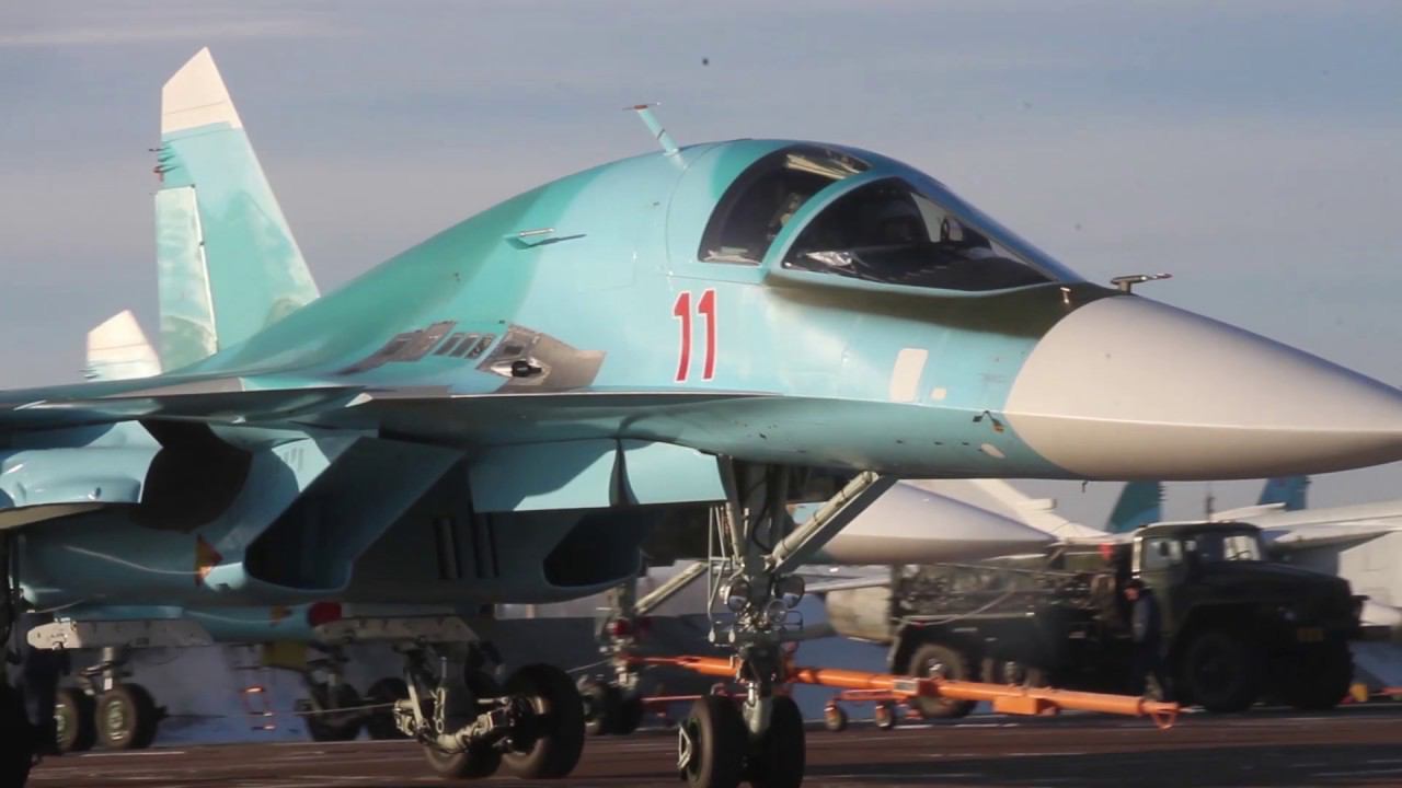 Стрельба экипажей Су-34 и Су-25 по наземным целям на отборочном этапе конкурса «Авиадартс-2019»