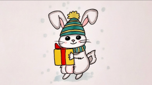 Как нарисовать МИЛОГО КРОЛИКА С ПОДАРКОМ, СИМВОЛ 2023 ГОДА_Draw A RABBIT WITH A GIFT