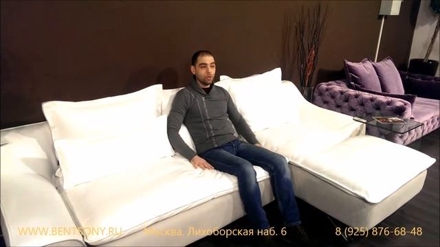 Мягкая Мебель Бенцони: Диван Армандо обзор (Белая кожа+серая Алькантара) www.bentsony.ru
