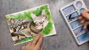 Акварельный кот. рисую кота акварелью. Скетчинг для начинающих.