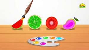 Learn To Color | Slice and Color The Fruits | Fun Learning Videos by KidsCamp