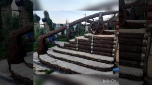 Крыльцо с перилами под дерево из арт-бетона