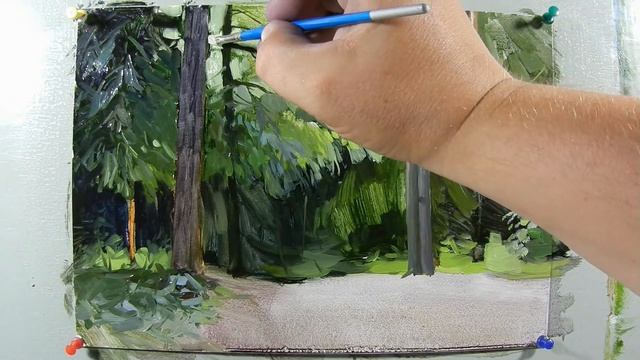 Посреди вековых деревьев. Живопись маслом. Художник Алексей Епишин смотреть онлайн