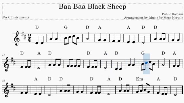 Baa Baa Black Sheep - Beginner - Play Along for C Instruments