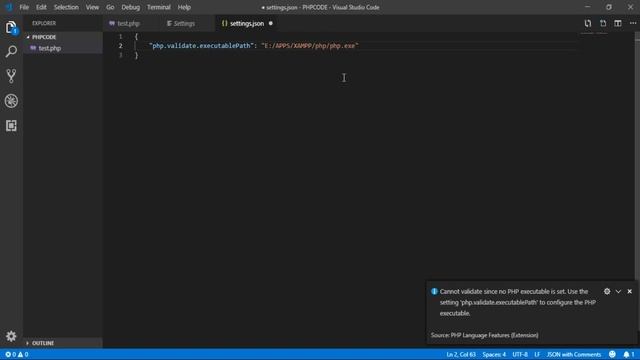 Cannot validate since no PHP executable is set  Use the setting 'php validate executablePath' to co