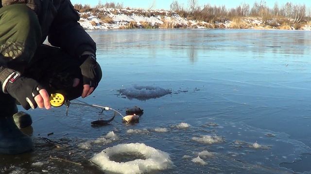 Рыбалка в декабре. Лед прозрачный как стекло.
