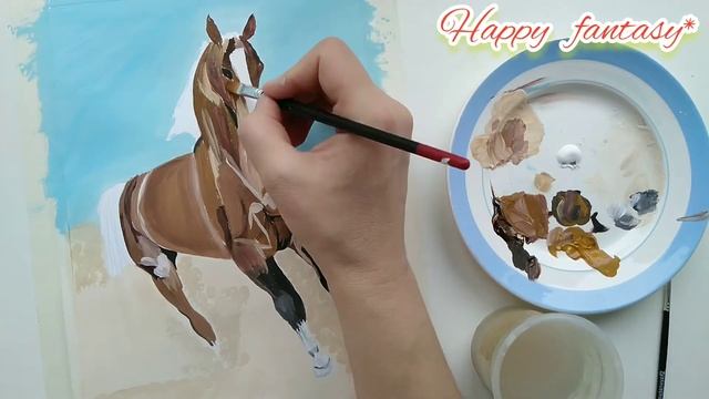 Лошадь гуашью! Рисуем вместе!!! смотреть онлайн