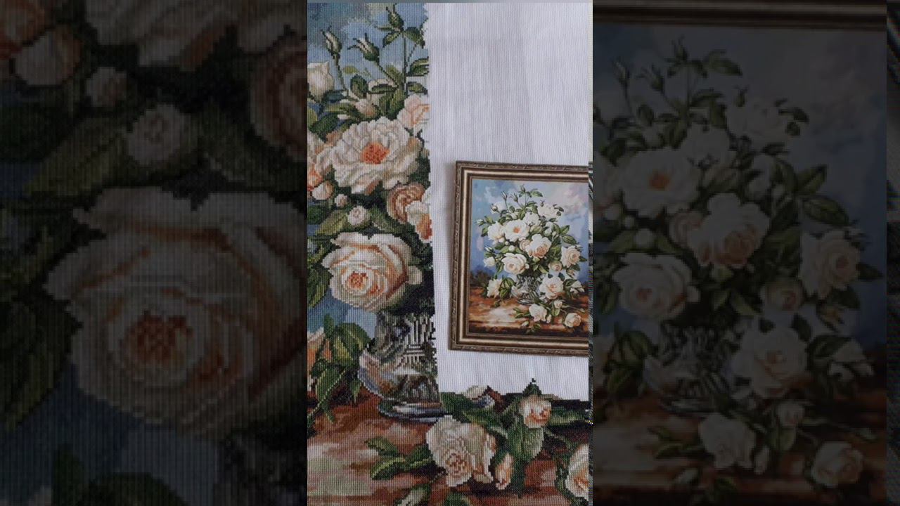 ИСТОРИЯ ОДНОГО ПРОЦЕССА/Золотое Руно "Букет белых роз"/Вышивка крестом/ #Shorts