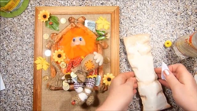 Мастер-класс № 9 Панно-оберег "Деньги в дом" Приклеиваем надпись к рамке. смотреть онлайн